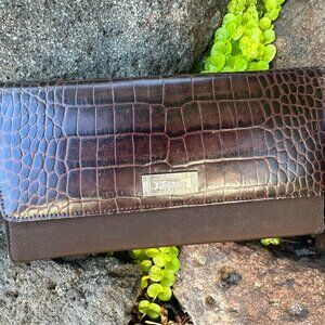 Lauren Ralph Lauren Brown Croc Embossed Clutch Wallet
